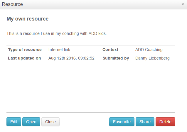 Resource summary window