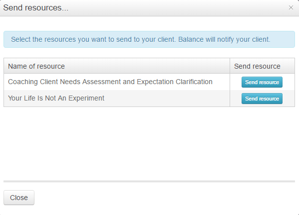 Send resources window