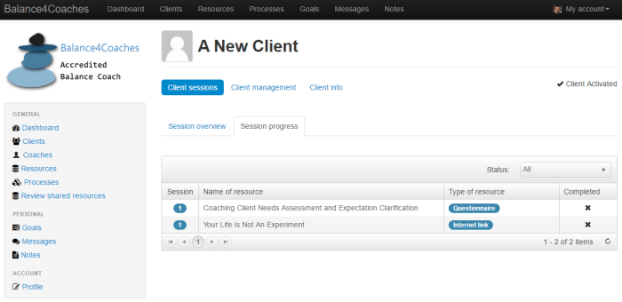 Session progress tab